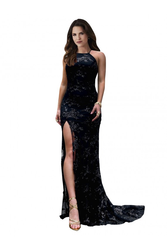 High Neck Long Lace Black Sleeveless Black Tie Evening Gown / Prom Dress / Bridesmaid Dress Victoria