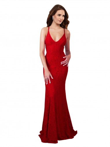 V-Neck Long Lace Red Sleeveless Formal Dress / Bridesmaid Dress Victoria