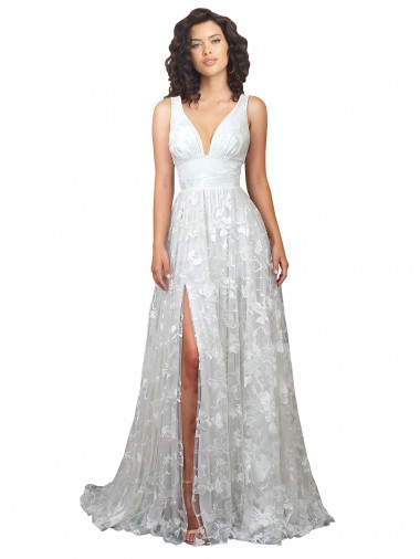 V-Neck Chapel Train Lace Off White Sleeveless Wedding Dress Victoria