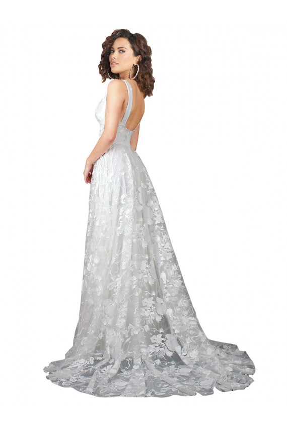 V-Neck Chapel Train Lace Off White Sleeveless Wedding Dress Victoria