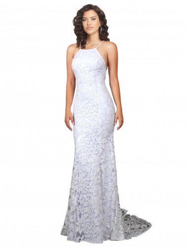 High Neck Sweep Train Lace White Sheath Sleeveless Wedding Dress Victoria