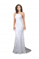 High Neck Sweep Train Lace White Sheath Sleeveless Wedding Dress Victoria