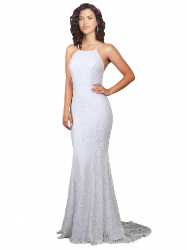 High Neck Sweep Train Lace White Sleeveless Wedding Dress Victoria