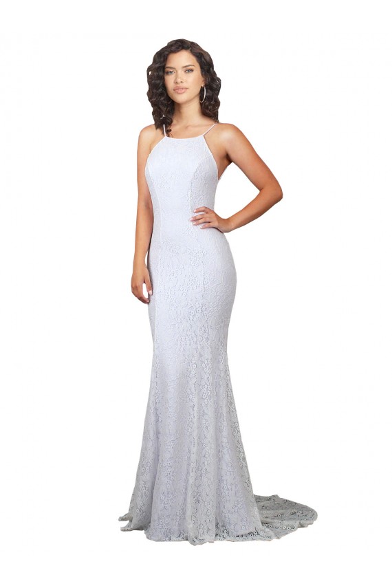 High Neck Sweep Train Lace White Sleeveless Wedding Dress Victoria