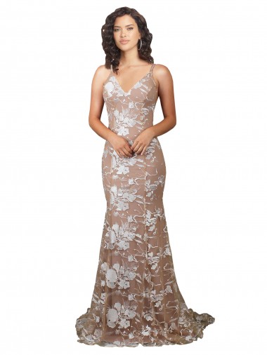 V-Neck Sweep Train Lace Champagne Sleeveless Wedding Dress Victoria