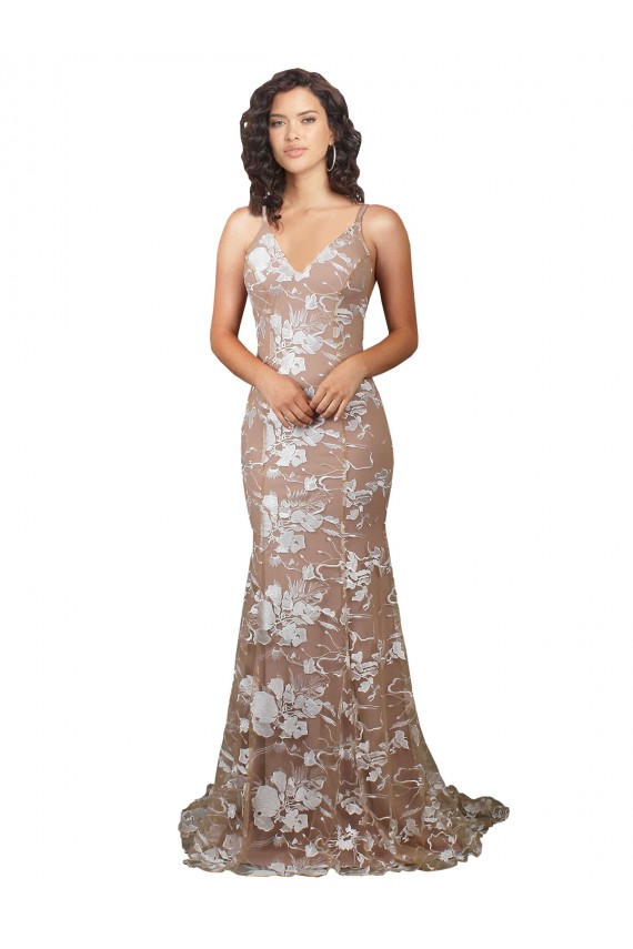 V-Neck Sweep Train Lace Champagne Sleeveless Wedding Dress Victoria