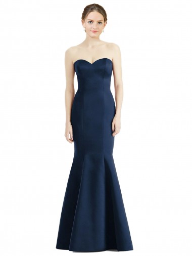 Sweetheart Long Floor Length Satin Dark Navy Sleeveless Bridesmaid Dress Victoria