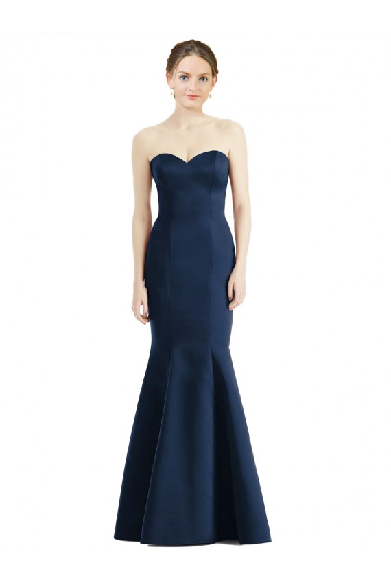 Sweetheart Long Floor Length Satin Dark Navy Sleeveless Bridesmaid Dress Victoria
