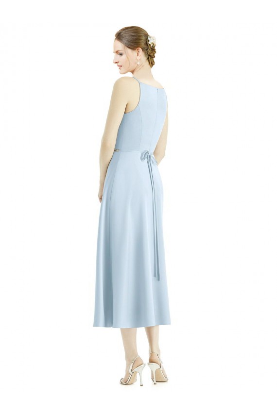 V-Neck Tea Length Satin Light Sky Blue Sleeveless Bridesmaid Dress Victoria