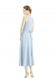 V-Neck Tea Length Satin Light Sky Blue Sleeveless Bridesmaid Dress Victoria
