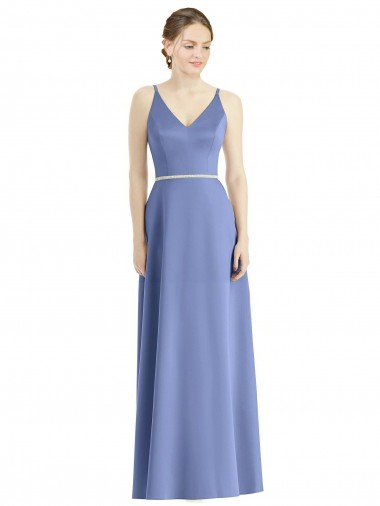 V-Neck Long Satin Periwinkle Sleeveless Bridesmaid Dress Victoria