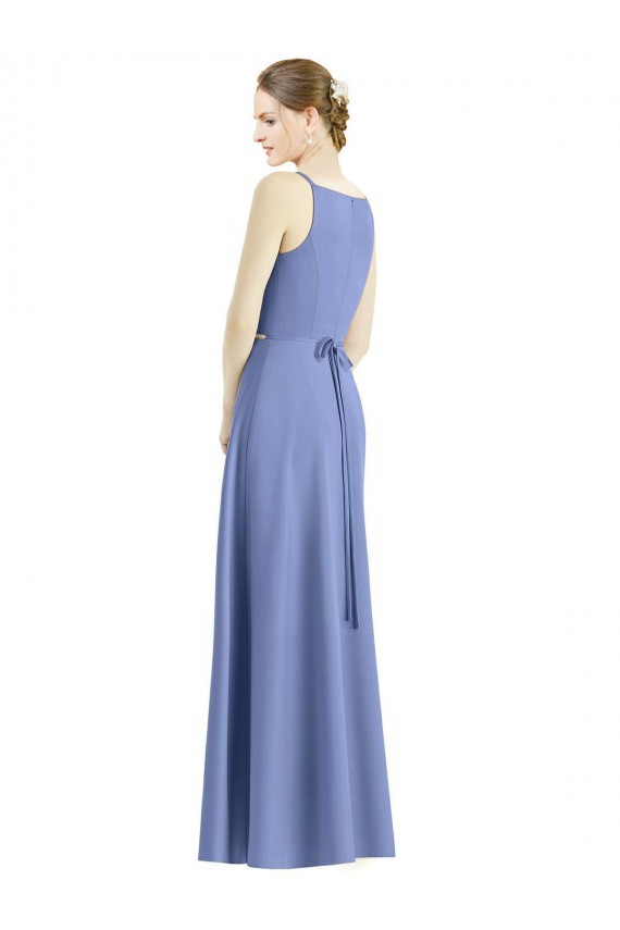V-Neck Long Satin Periwinkle Sleeveless Bridesmaid Dress Victoria