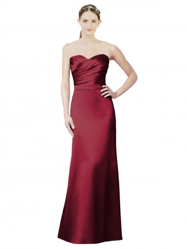 Strapless Long Satin Burgundy Sleeveless Bridesmaid Dress / Evening Dress Victoria