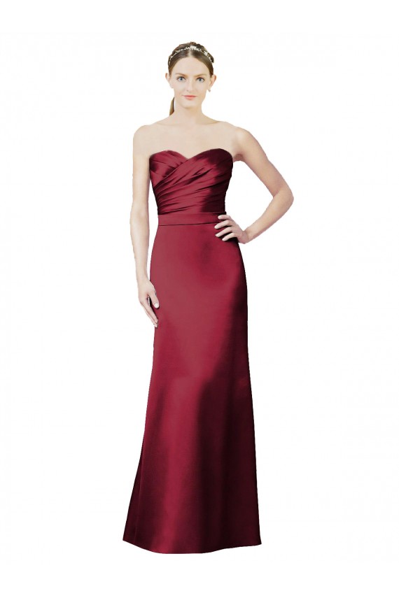 Strapless Long Satin Burgundy Sleeveless Bridesmaid Dress / Evening Dress Victoria