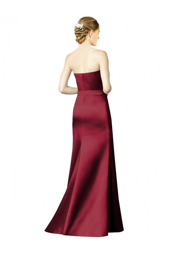 Strapless Long Satin Burgundy Sleeveless Bridesmaid Dress / Evening Dress Victoria