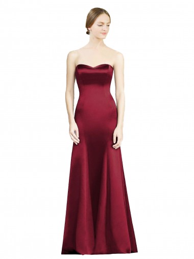 Sweetheart Long Satin Burgundy Sleeveless Bridesmaid Dress Victoria