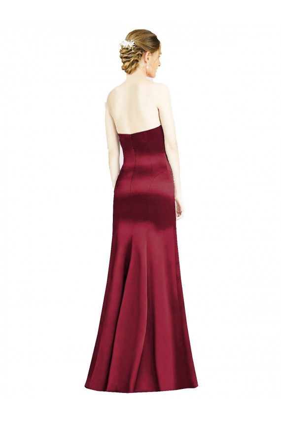 Sweetheart Long Satin Burgundy Sleeveless Bridesmaid Dress Victoria