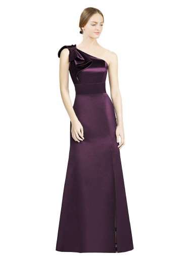 One Shoulder Long Satin Grape Sleeveless Bridesmaid Dress Victoria