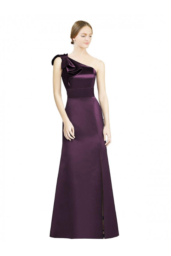 One Shoulder Long Satin Grape Sleeveless Bridesmaid Dress Victoria