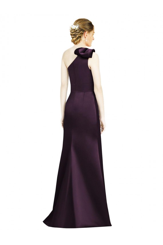 One Shoulder Long Satin Grape Sleeveless Bridesmaid Dress Victoria