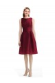 Bateau Neck Knee Length Satin Burgundy Sleeveless Bridesmaid Gown Victoria