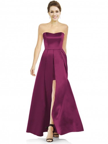 Strapless Long Satin Merlot Sleeveless Bridesmaid Dress Victoria