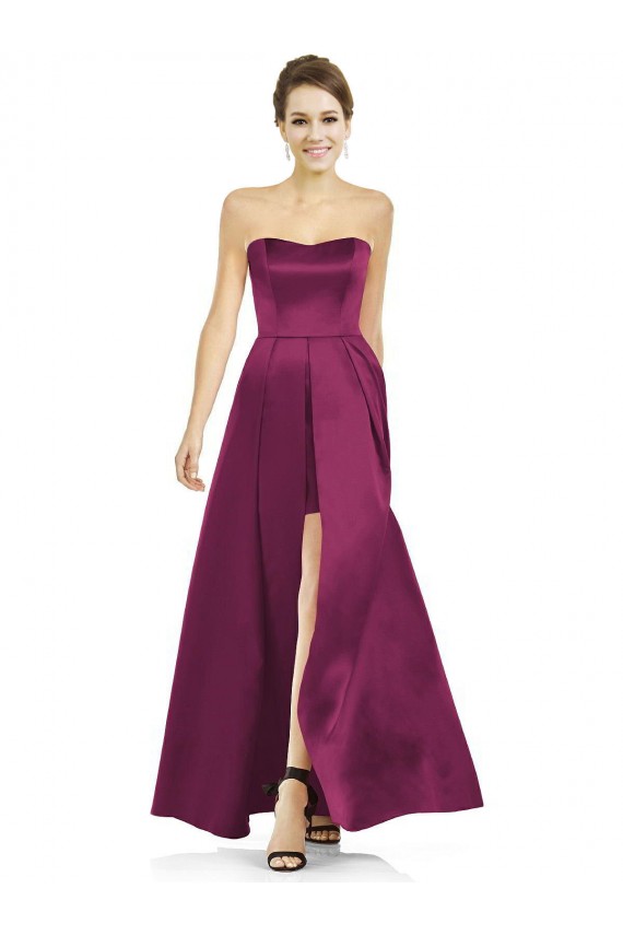 Strapless Long Satin Merlot Sleeveless Bridesmaid Dress Victoria