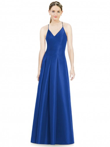 V-Neck Long Satin Royal Blue Sleeveless Bridesmaid Dress Victoria