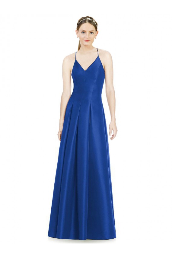 V-Neck Long Satin Royal Blue Sleeveless Bridesmaid Dress Victoria