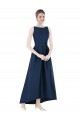 Bateau Neck Long Satin Dark Navy Sleeveless High Low Bridesmaid Dress Victoria