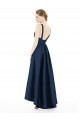 Bateau Neck Long Satin Dark Navy Sleeveless High Low Bridesmaid Dress Victoria