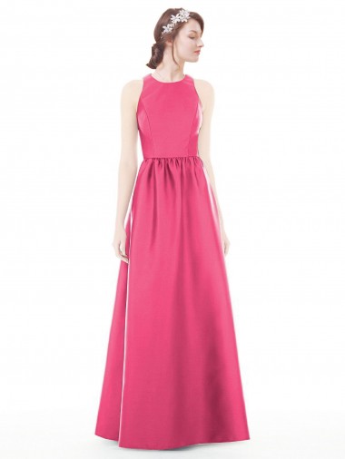 Jewel Neck Long Satin Ruby Sleeveless Bridesmaid Dress Victoria