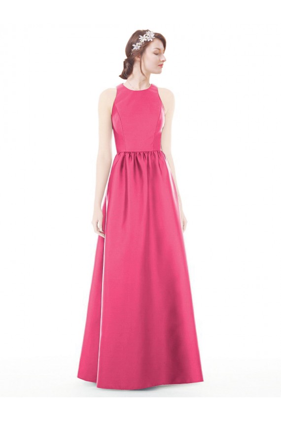 Jewel Neck Long Satin Ruby Sleeveless Bridesmaid Dress Victoria
