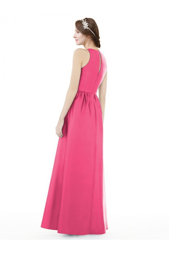Jewel Neck Long Satin Ruby Sleeveless Bridesmaid Dress Victoria