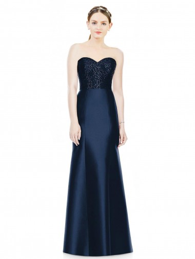 Strapless Long Satin Dark Navy Sleeveless Evening Dress / Bridesmaid Dress Victoria