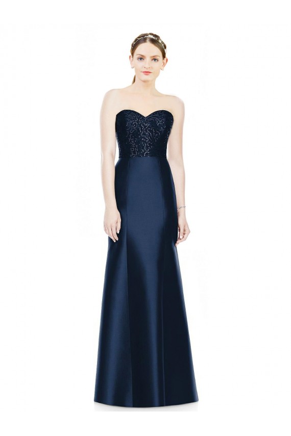 Strapless Long Satin Dark Navy Sleeveless Evening Dress / Bridesmaid Dress Victoria