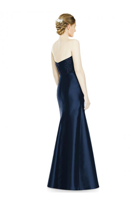 Strapless Long Satin Dark Navy Sleeveless Evening Dress / Bridesmaid Dress Victoria
