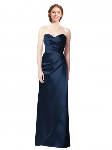 Strapless Long Satin Dark Navy A-Line Sleeveless Bridesmaid Dress Victoria