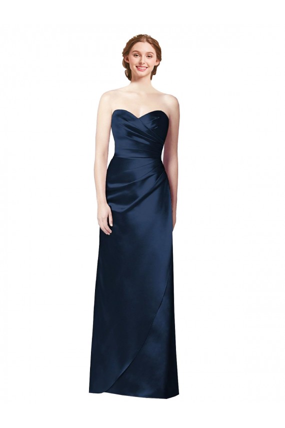 Strapless Long Satin Dark Navy A-Line Sleeveless Bridesmaid Dress Victoria