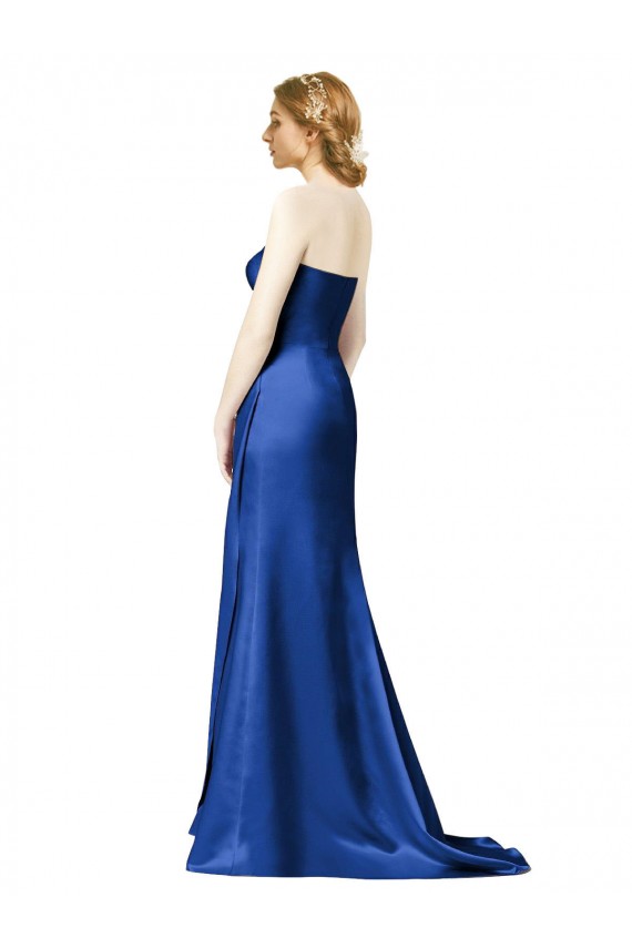 Strapless Long Satin Dark Navy A-Line Sleeveless Bridesmaid Dress Victoria