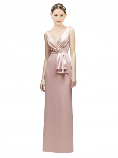 V-Neck Long Satin Pink Sleeveless Bridesmaid Dress Victoria