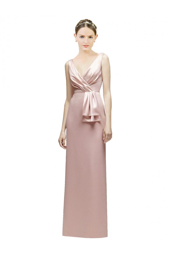 V-Neck Long Satin Pink Sleeveless Bridesmaid Dress Victoria