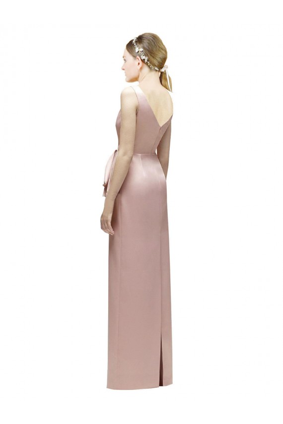 V-Neck Long Satin Pink Sleeveless Bridesmaid Dress Victoria
