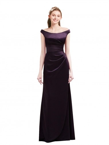 Off the Shoulder Long Satin Grape Cap Sleeves Bridesmaid Dress Victoria