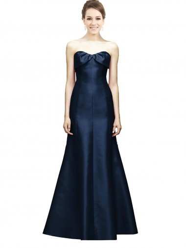 Strapless Long Satin Dark Navy Mermaid Sleeveless Bridesmaid Dress Victoria