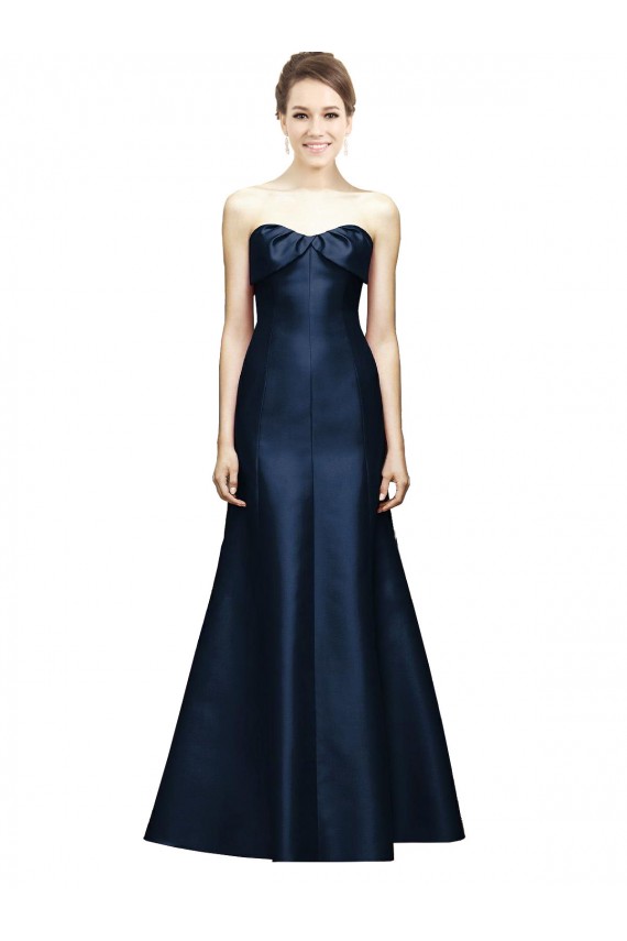 Strapless Long Satin Dark Navy Mermaid Sleeveless Bridesmaid Dress Victoria