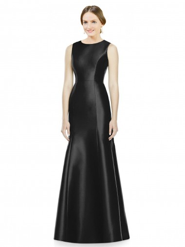 High Neck Long Satin Black Sleeveless Bridesmaid Dress Victoria
