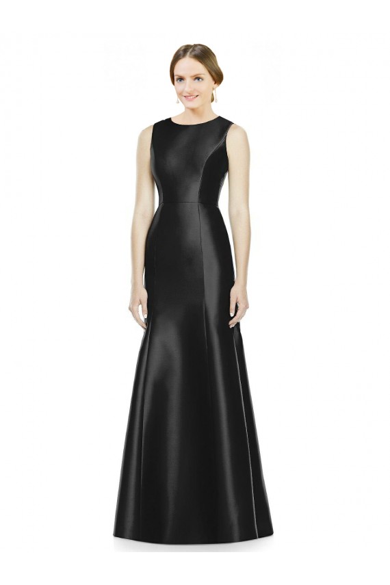 High Neck Long Satin Black Sleeveless Bridesmaid Dress Victoria
