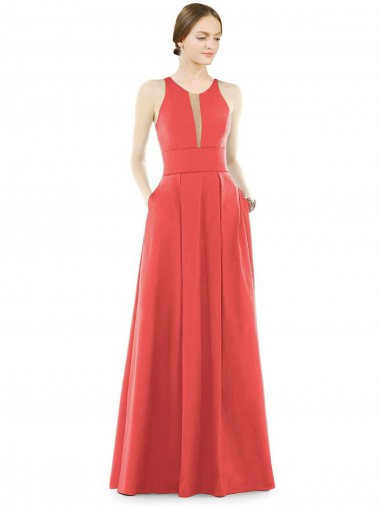 Jewel Neck Long Satin Firecracker Sleeveless Bridesmaid Dress Victoria