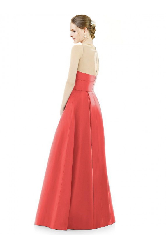 Jewel Neck Long Satin Firecracker Sleeveless Bridesmaid Dress Victoria